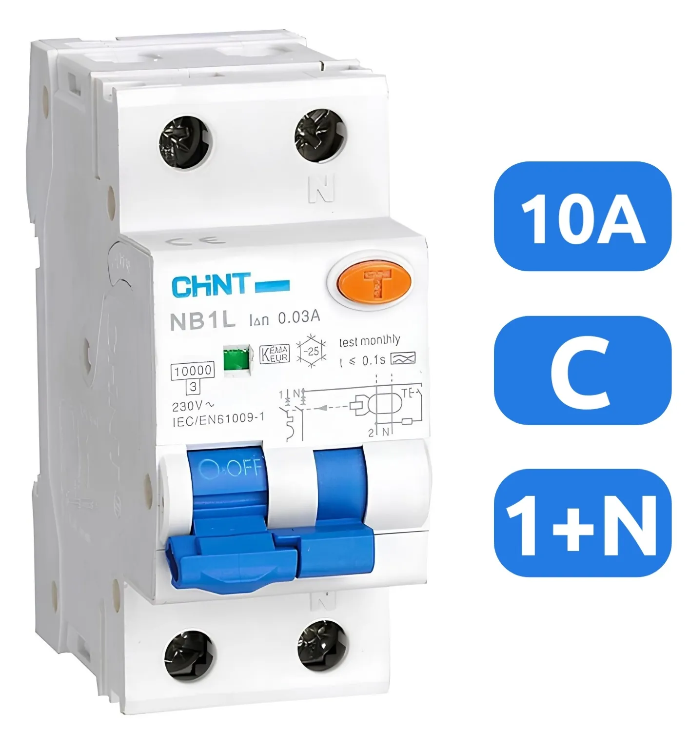 АВДТ NB1L C10/1+N 30мА, тип АC, 10кА CHINT