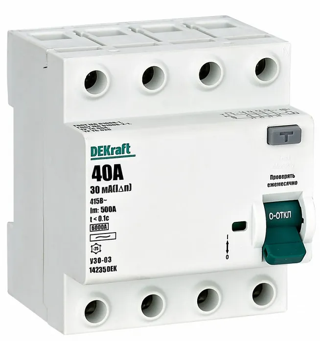УЗО-03 40/4 30мА, тип AC, 6кА DEKraft