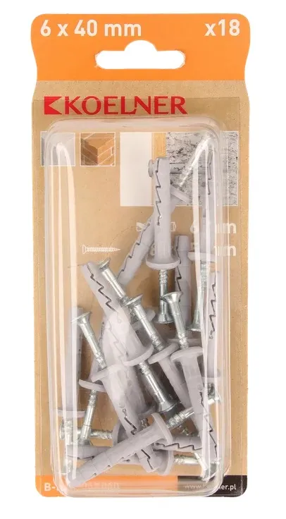 Дюбель-гвоздь с воротником 6х40мм упак. 18шт KOELNER (B-FXK-06K040), уп