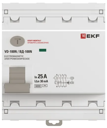 УЗО ВД-100N 25/4 30мА, тип AC, 6кА PROXIMA EKF