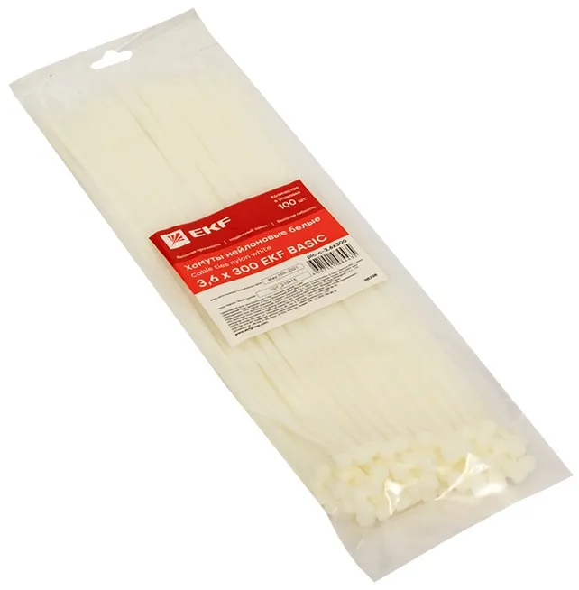Хомут 3,6*300 белый нейлон (100 шт.) Basic (EKF), уп