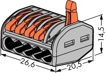 Клемма рычажковая 5 отверстий 0,08-2,5 32А (СМК 222-415) серая (WAGO)