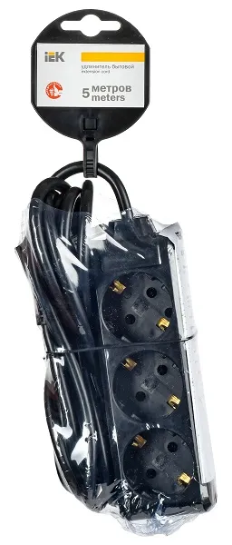 Удлинитель бытовой 3гн. 5м с/з ПВС 3х1мм2 черный У03 IEK