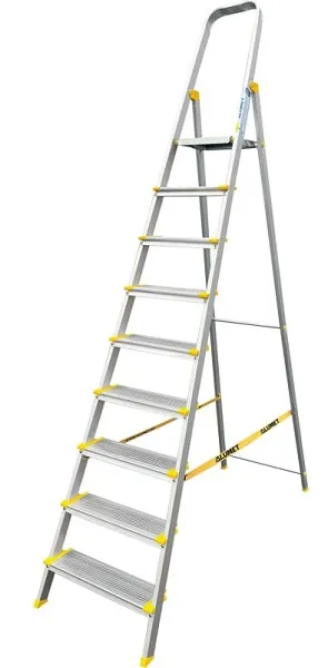 Стремянка алюминиевая анодированная 9 ступеней проф.  (AS709) (ALUMET)