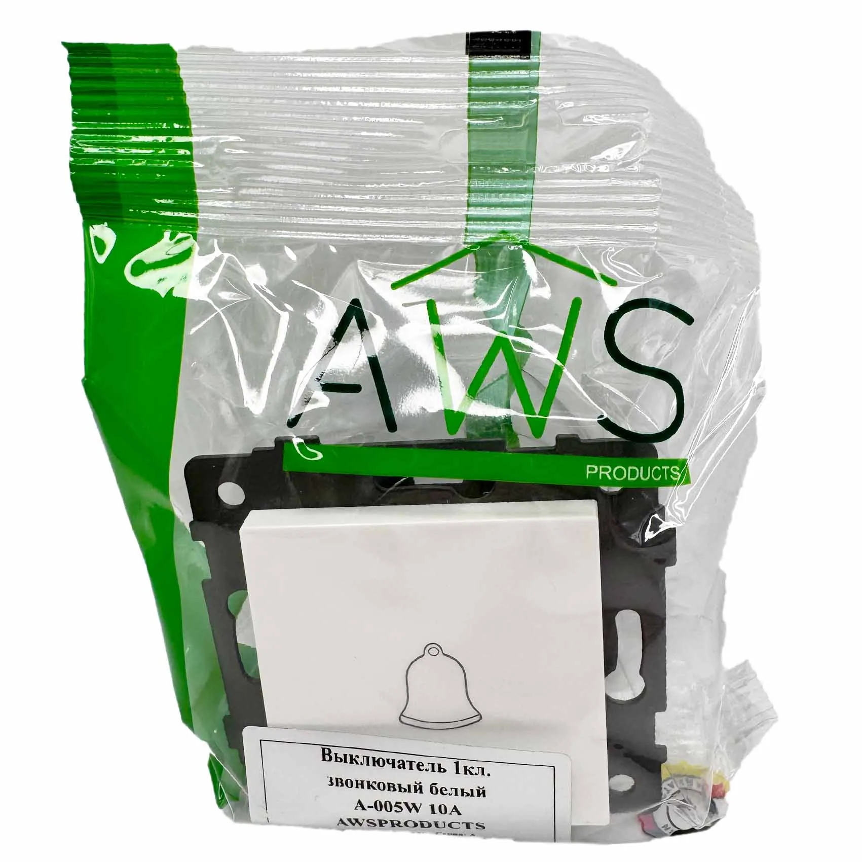 Выключатель звонка 1-кл. белый A-005W "Аура" AWSproducts