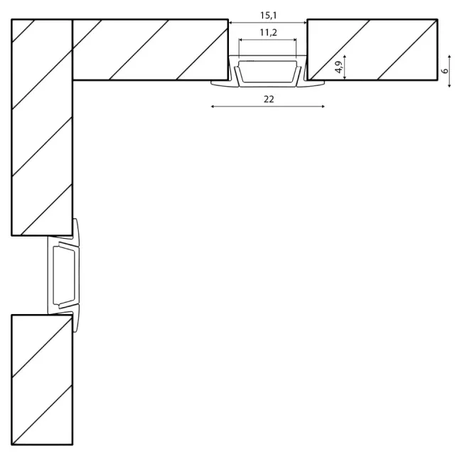 Профиль RC-2206-BL встраиваемый с бортиками черный (комплект) 2м
