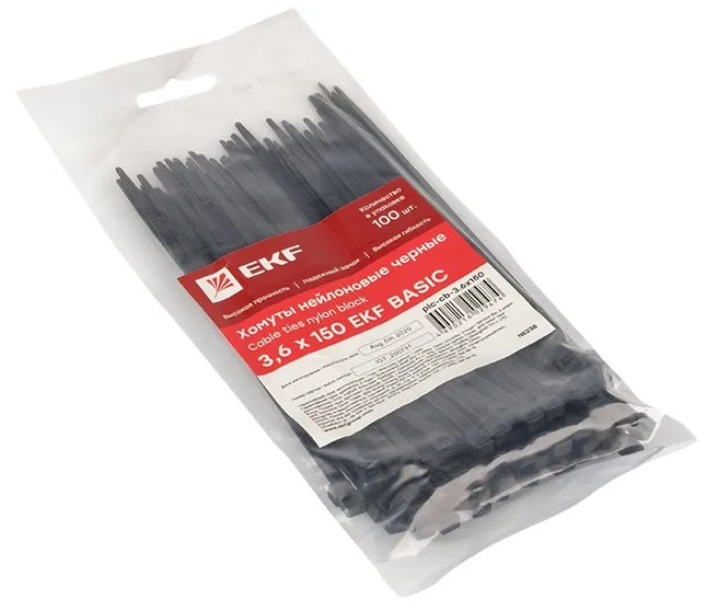Хомут 3,6*150 черный нейлон UV (100 шт.) Basic (EKF), уп