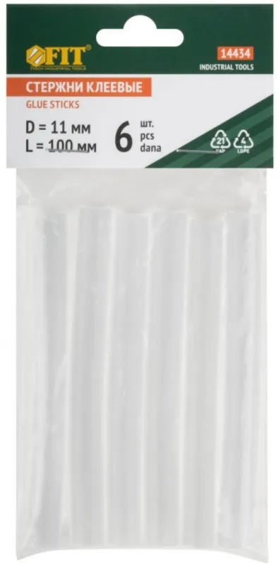 Стержни клеевые кристально прозрачные 11х100 мм, 6 шт., ком