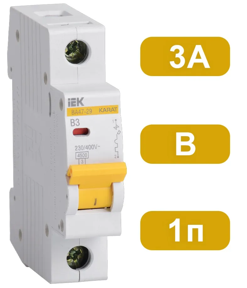 Автоматический выключатель ВА47-29 B3/1 4,5кА IEK