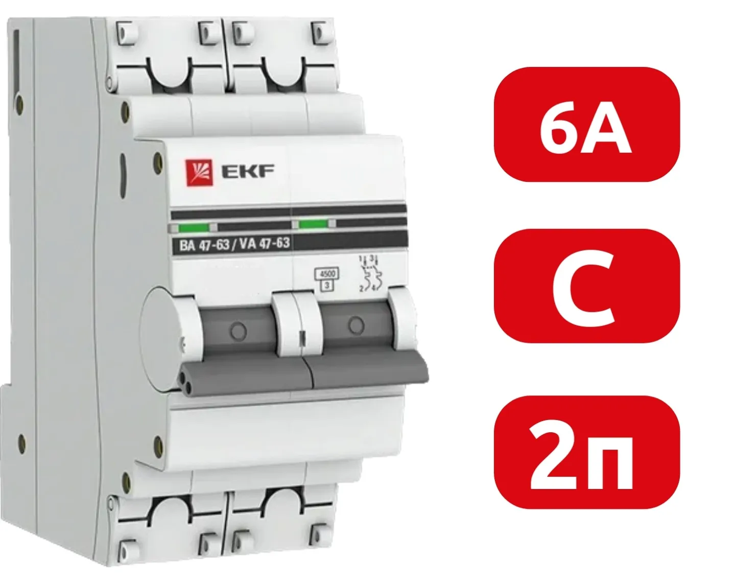 Автоматический выключатель ВА 47-63 C6/2 4.5кА Proxima EKF