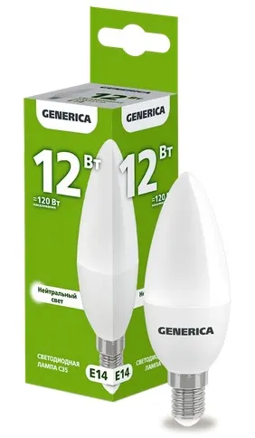 Лампа LED C35 E14 4000К 12Вт 1200Lm GENERICA