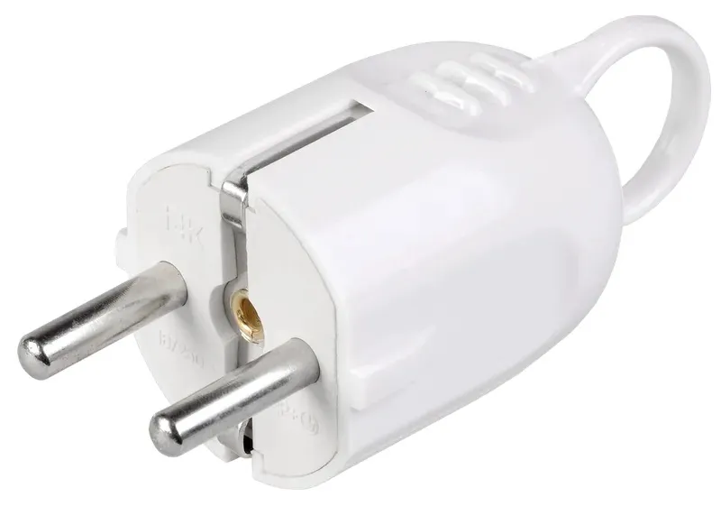 Вилка угловая с кольцом с/з 16А Белая ВПу12-01-Ст IEK