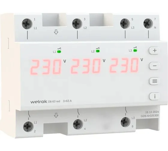 Реле напряжения Welrok D6-63 63А 3ф