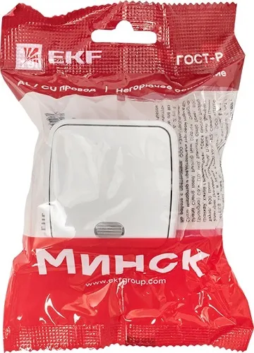 Выключатель ОУ 1-кл. с подсветкой Белый EKF