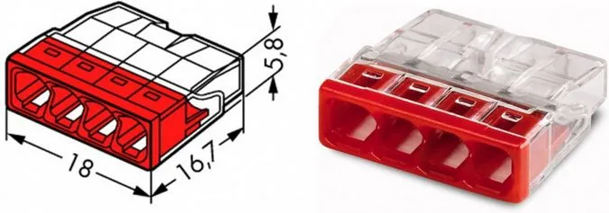Клемма 4 отверстия 0,5-2,5 24А СМК 2273-204 (WAGO)