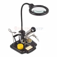 Держатель "третья рука" ПРОФИ с лупой х3, подставка, LED. REXANT