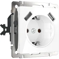 Розетка 1-я с/з с USB (тип А+А, 2,1А, 5В) Белый WERKEL