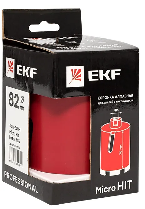 Коронка алмазная по бетону 82 мм М16 EKF микроудар, 