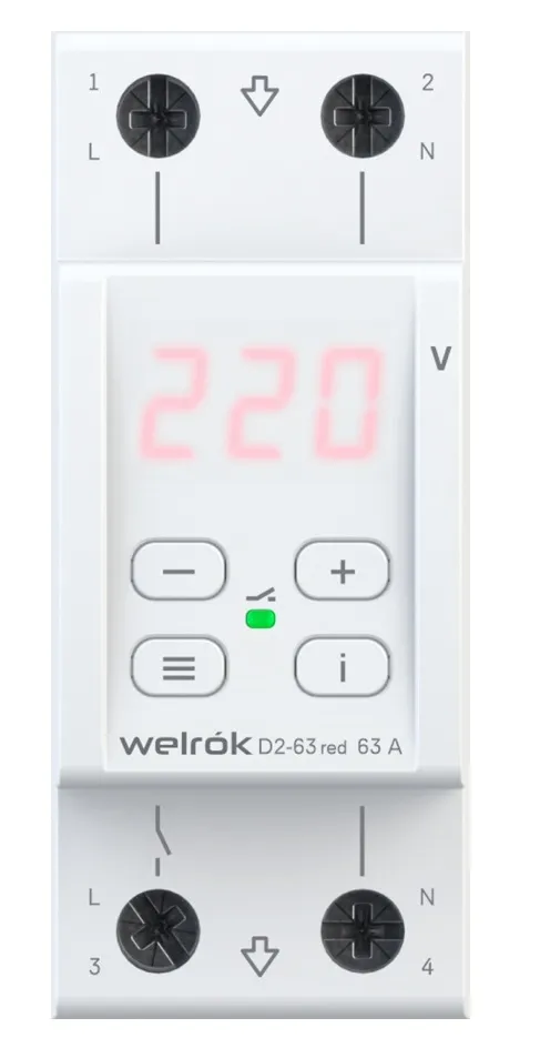 Реле напряжения Welrok D2-63 red 63А (4клеммы)