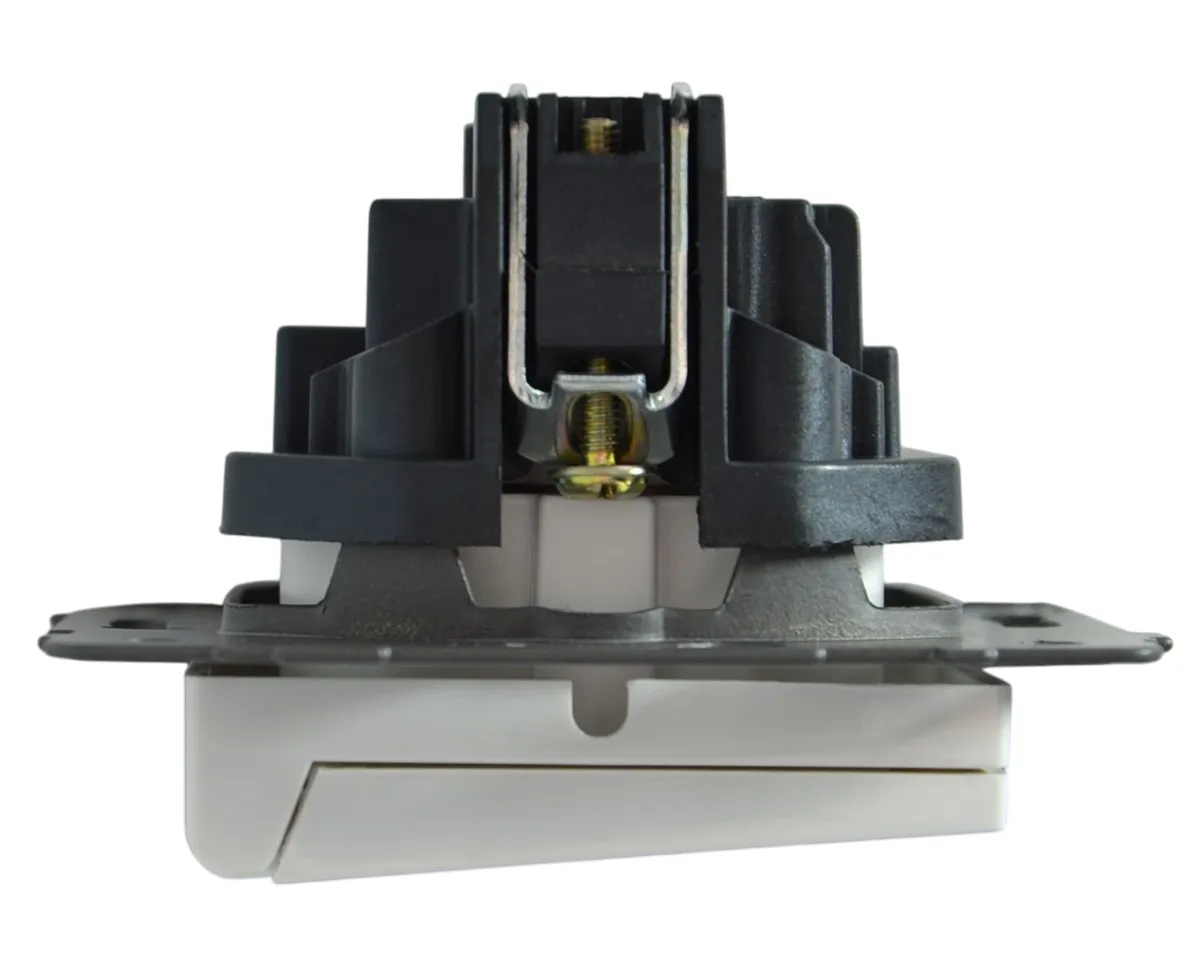 Розетка 1-я с крышкой с/з с шторками белая A-023W "Aura" AWSproducts