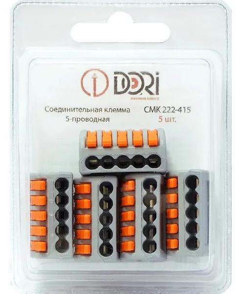 Клемма рычажковая 5 отверстий 0,08-2,5 уп5шт СМК222-415 сер WAGO DORI, уп