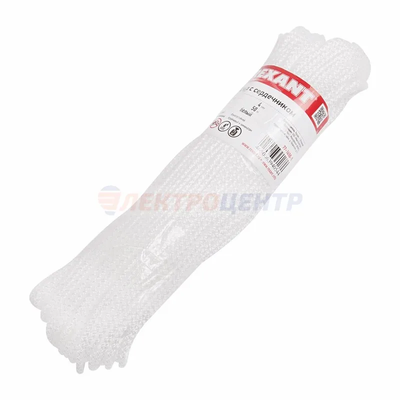 Шнур с сердечником "REXANT" 4мм 50м (белый)