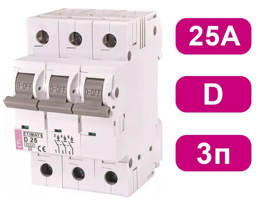 Автоматический выключатель ETIMAT6 D25/3 6кA ETI