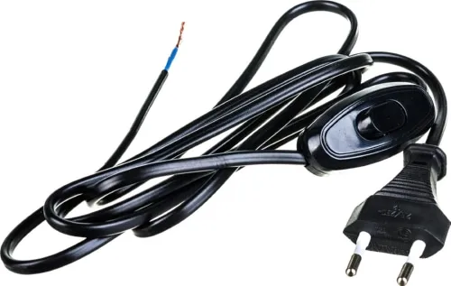 Шнур для бра с вилкой и выключателем ШВВП 2х0,75мм2 1,7м Черный UNIVersal