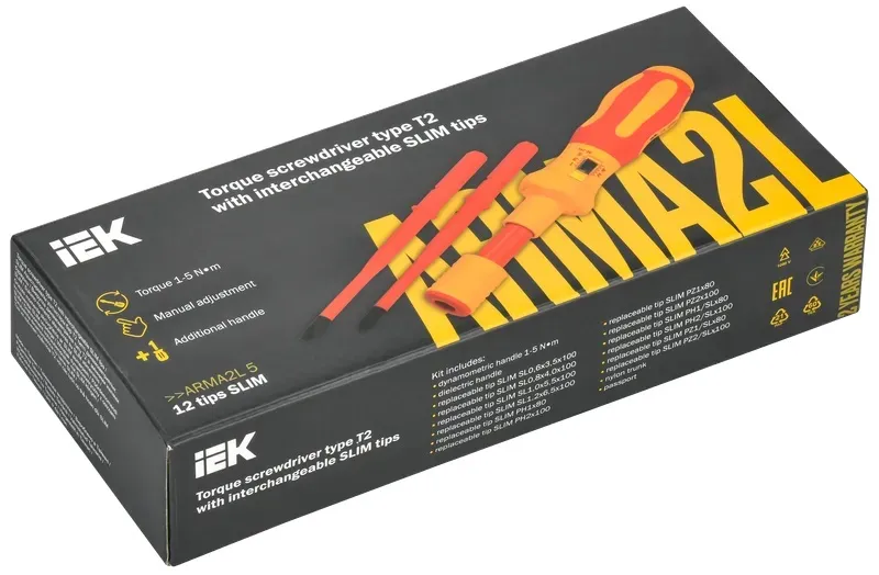 ARMA2L 5 Набор динамометрической отвертки со сменными жалами SLIM Т2 14шт IEK, ком
