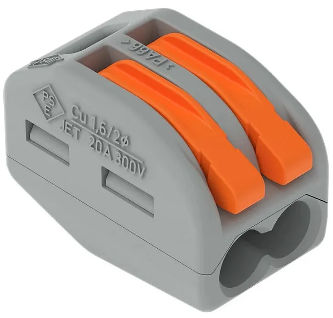 Клемма рычажковая 2 отверстия 0,08-2,5 (СМК 222-412) серая WAGO (КВТ)