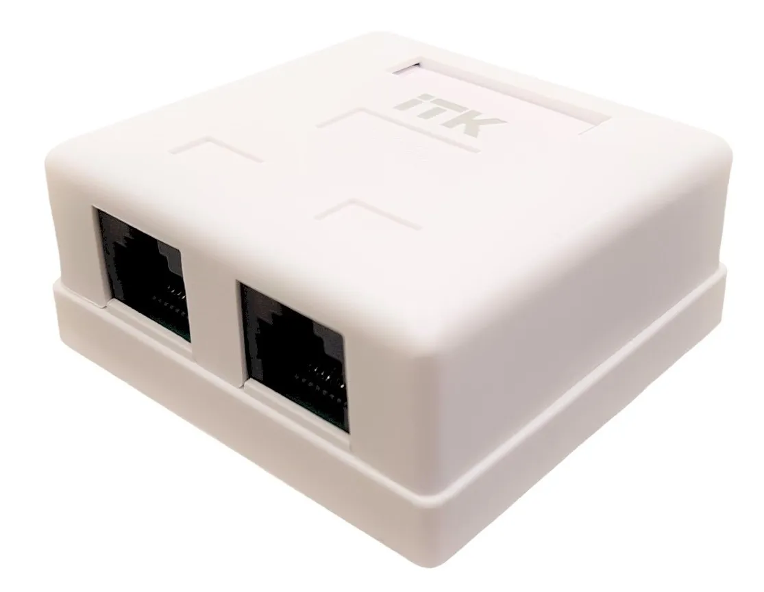 Настенная информационная розетка RJ45 8P8C, кат.5Е UTP, 2-порта, ITK