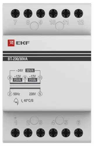 Трансформатор звонковый модульный BT-230В/12-12В 30ВА EKF PROxima