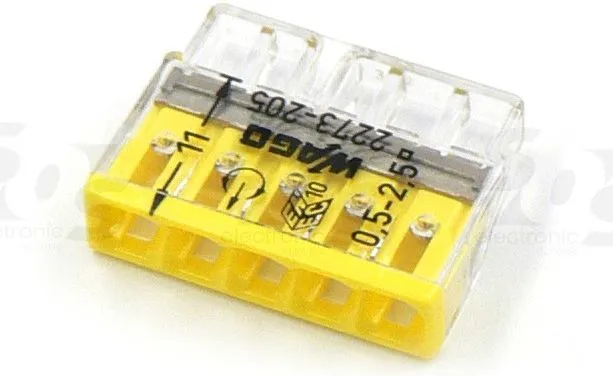 Клемма 5 отверстий 0,5-2,5 24А СМК 2273-205 (WAGO)