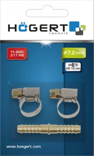 Соединитель шлангов пневматических 8мм + 2 зажима HOEGERT, ком