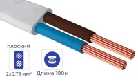 Кабель ШВВП 2*0,75 380V (бухта) белый
