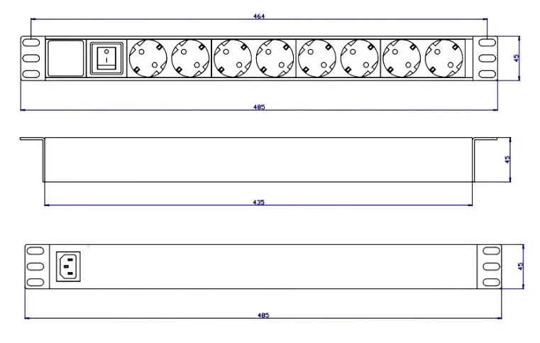 Блок евророзеток RIPO для 19" без шнура с выключателем 16А, 8 розеток, RIPO