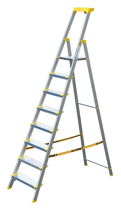 Стремянка алюминиевая анодированная 8 ступеней проф., с орг. (AS708AK015) (ALUMET)