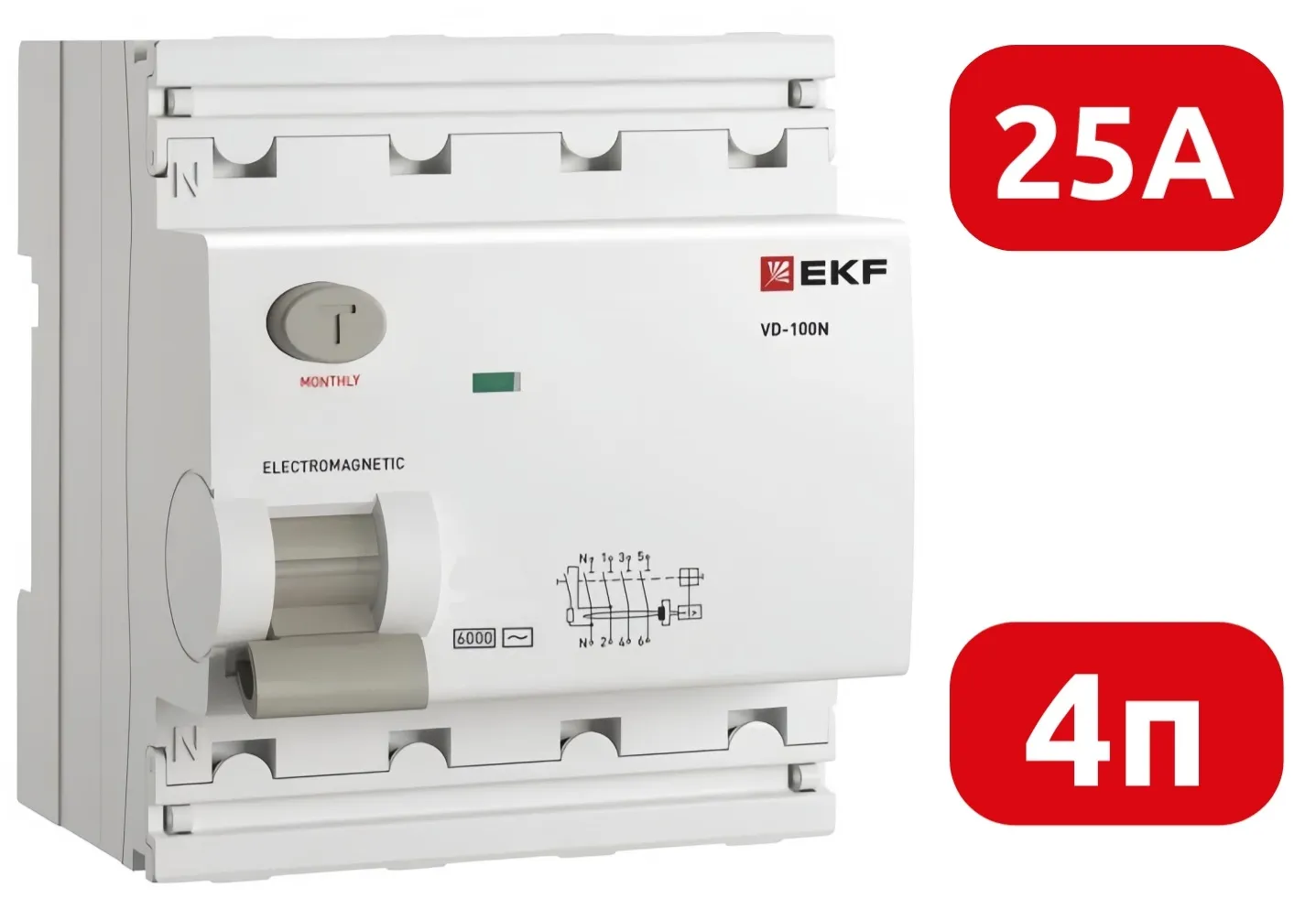 УЗО ВД-100N 25/4 30мА, тип AC, 6кА PROXIMA EKF