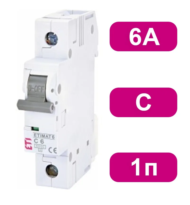 Автоматический выключатель ETIMAT6 C6/1 6кA ETI