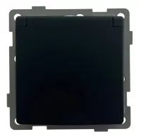 Розетка 1-я с крышкой с/з с шторками чёрная U2B-012 Софт-тач "Уно" AWSproducts