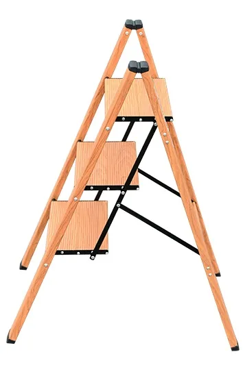 Стремянка алюминиевая 3 ступени, цвет - дерево, с широкими ступенями (AWD103) (ALUMET)