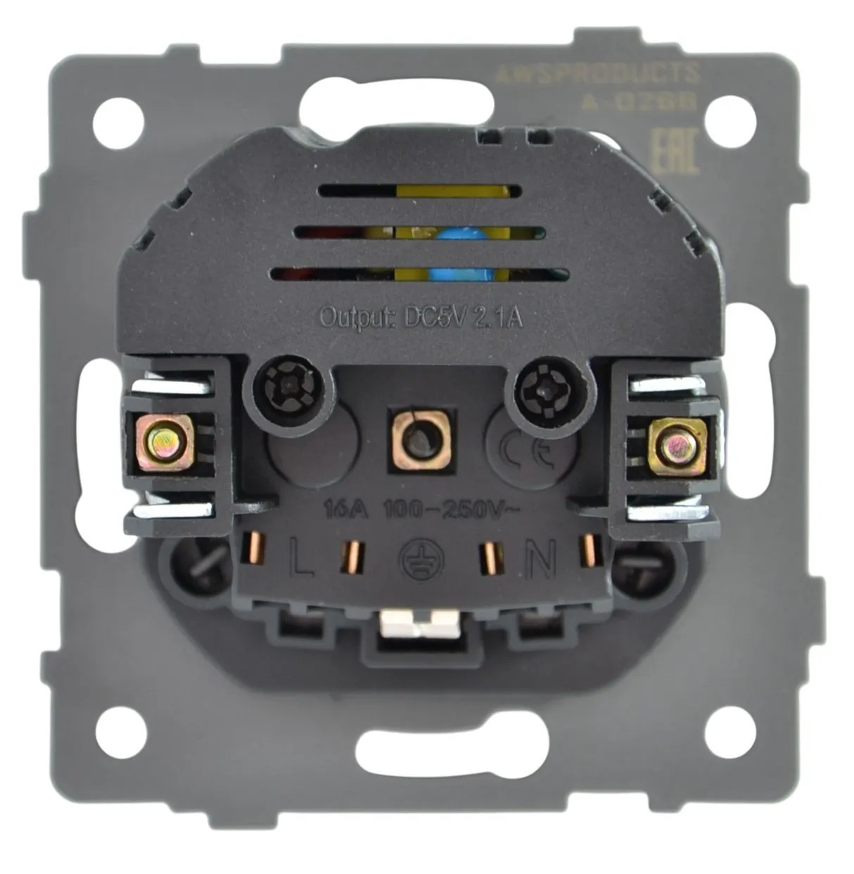 Розетка 1-я с/з с шторками с USB и TYPE C (5В, 2.1А) чёрная A-026B "Aura" AWSproducts