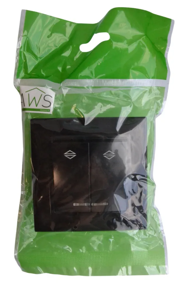 Выключатель проходной 2-кл. с подсветкой чёрный SD-P1008B "Standard" AWSproducts