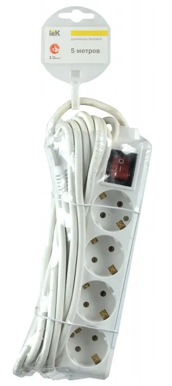 Удлинитель бытовой 4гн. 5м с/з с выкл. ПВС 3х1мм2 У04К IEK