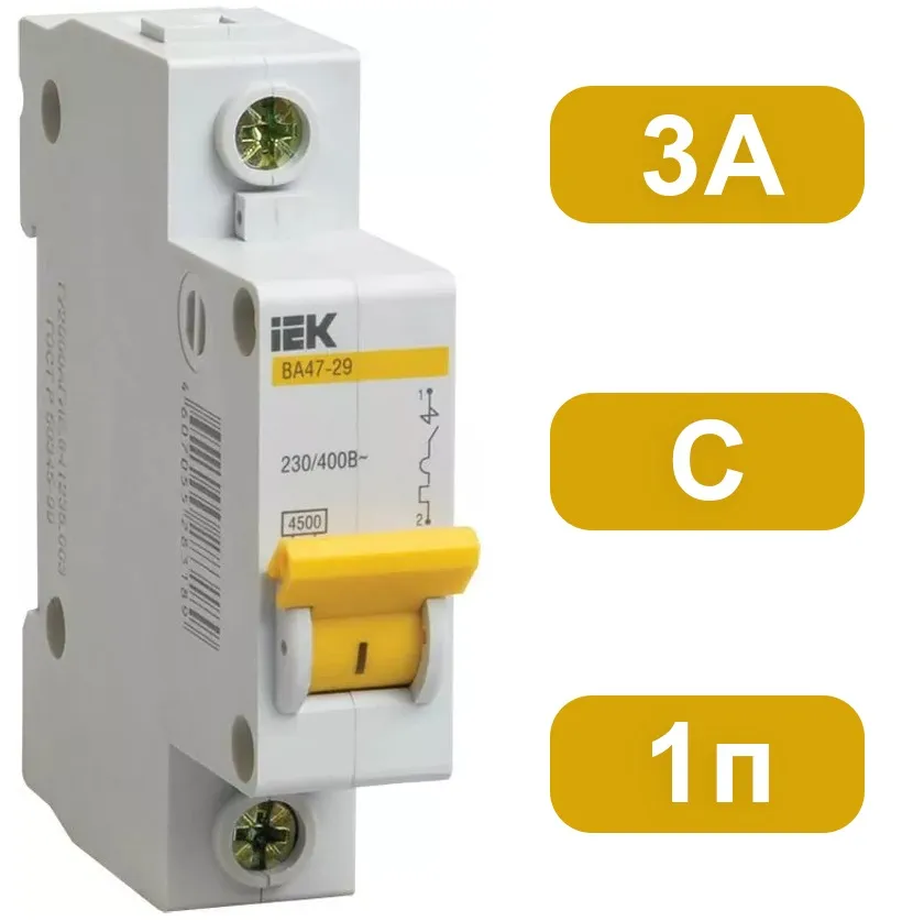 Автоматический выключатель ВА47-29 C3/1 4,5кА IEK