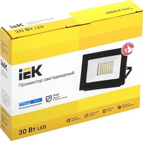 Прожектор LED СДО06 6500К 30Вт 2400Lm IP65 черный IEK