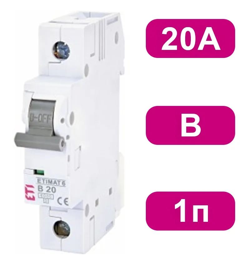 Автоматический выключатель ETIMAT6 B20/1 6кA ETI