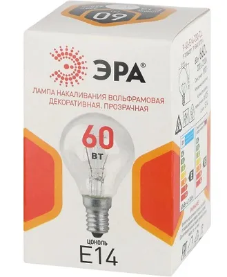 Лампа накаливания P45 Е14 60Вт прозрачный ЭРА
