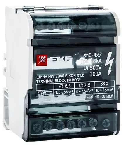 Шина соединительная нулевая в корпусе (4х7) EKF 100А 500В PROxima