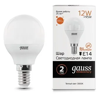 Лампа LED G45 E14 3000К 12Вт 880Лм Elementary Gauss